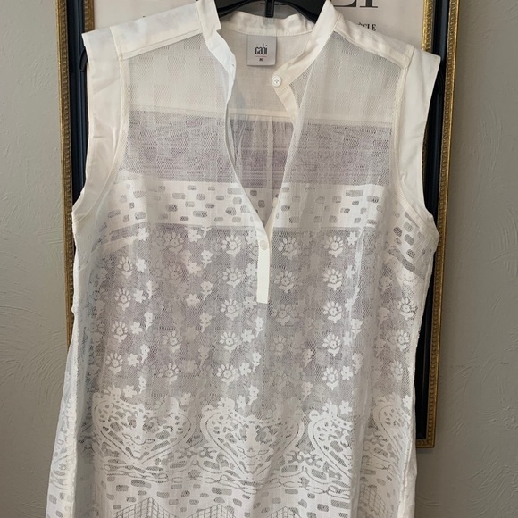 CAbi Prudence Sheer White Floral Lace Sleeveless Blouse - Picture 12 of 14